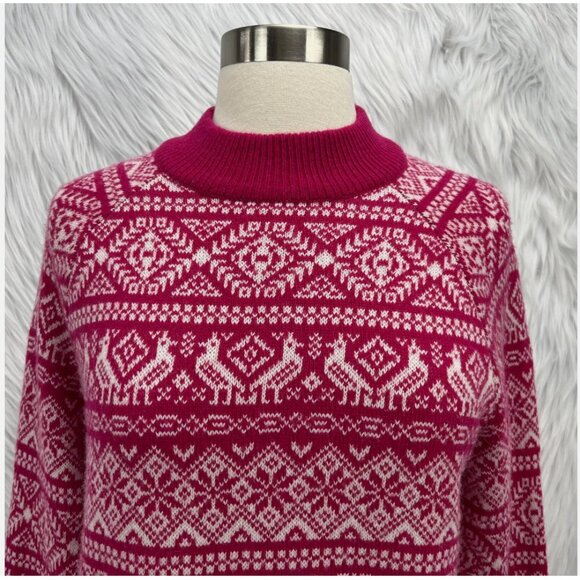 J.Crew Pink Fair Isle Sweater Mockneck Lambswool Blend Holiday Winter Christmas - Picture 6 of 13